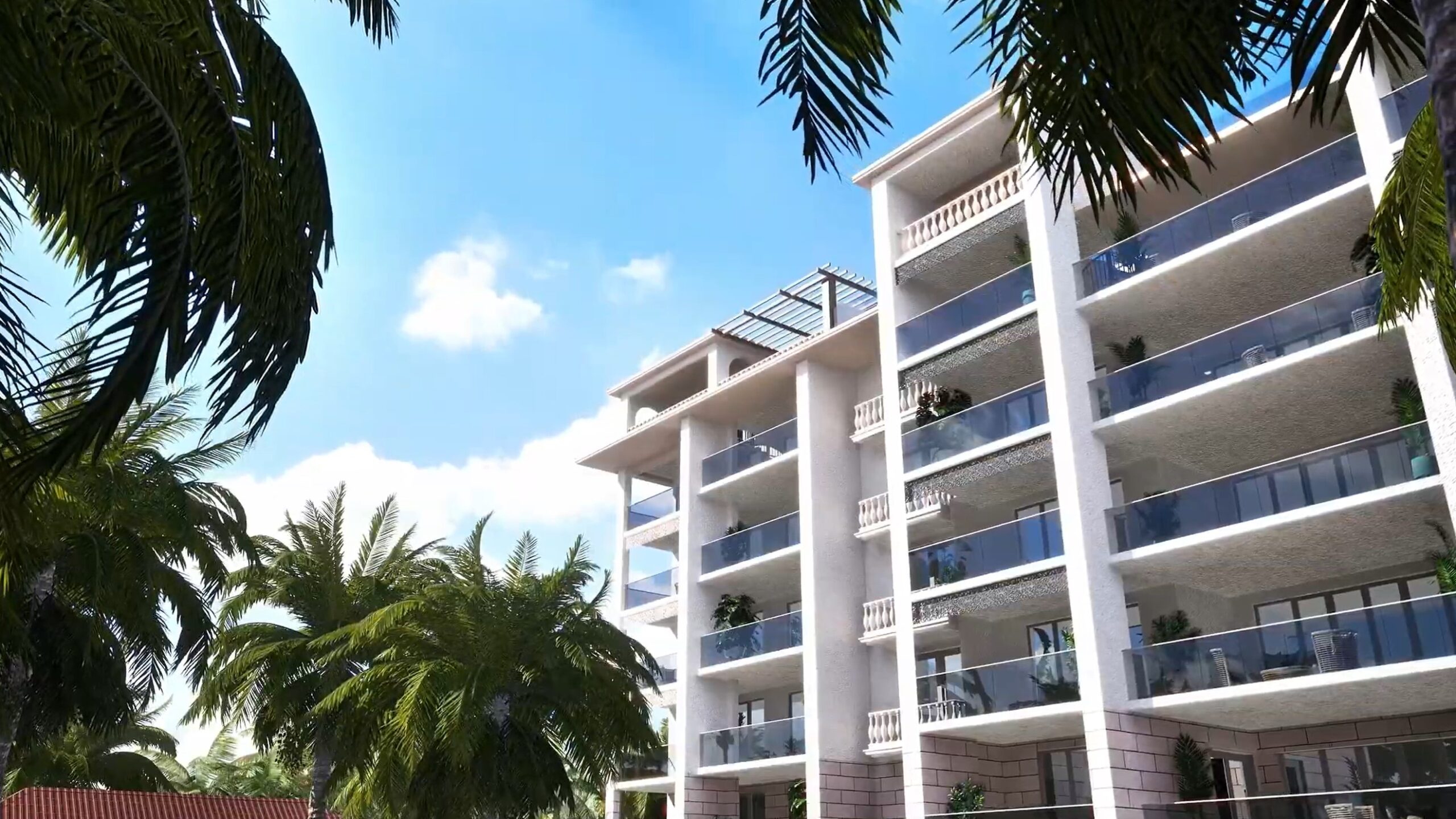 view looking up at building from rear